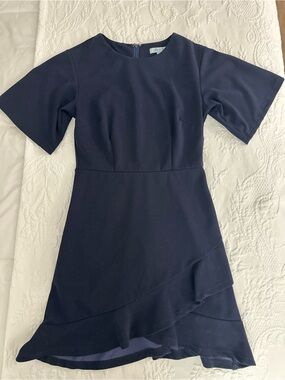 Classic Navy Short-Sleeve Ruffle Hem Dress - She + Sky